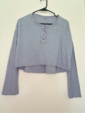 FREE PEOPLE INTIMATELY STRIPED LAVENDER LONG SLEEVE NIGHT SHIRT SZ SMALL